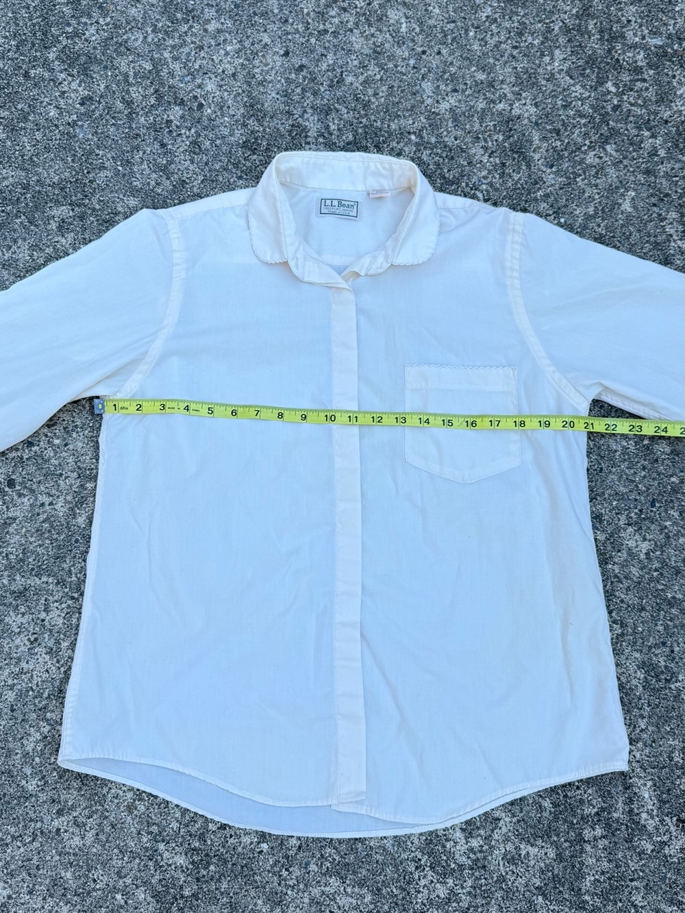 Vintage L.L. Bean Crochet Collar Shirt Cream Butter Yellow Size 14 S/M - Picture 5 of 9